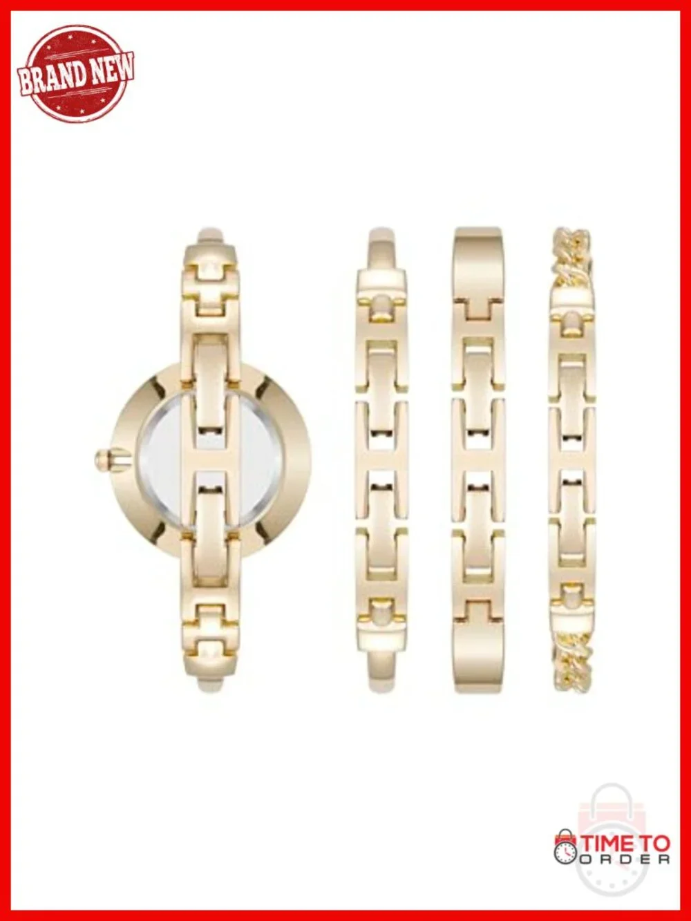 Women's Bangle Watch and Bracelet Set with Lab Grown Diamonds